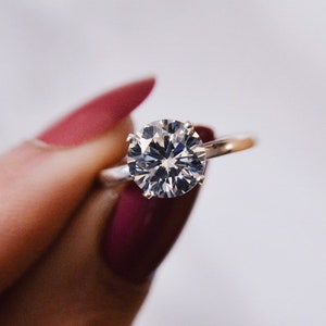 2 Carat (8mm) Classic Round Brilliant Cut Diamond Simulant Sterling Silver Ring - White, Handmade 4 Prong Solitaire