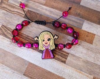 Sarah Sanderson Croc Charm Bracelet, Hocus Pocus Jewelry, Halloween bracelet, Disney Villains, Witch Bracelet, Pink Macrame Bracelet