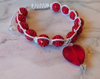 Stunning Red Pave and Heart Bracelet, Valentine's Day Gift For Her, Crystal Bracelet, Beautiful Heart Bracelet For Wife or Girlfriend