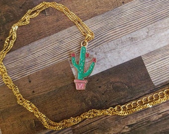 Dainty Blooming Cactus Necklace, Tiny Flowering Cactus Necklace, Gold Plated Jewelry, Southwest Jewelry For Her, Arizona Jewelry Gifts