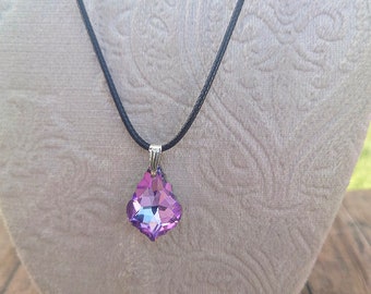 Purple Iridescent Lightweight Glass Pendant Necklace for Her, Simple Necklace For Mother's Day, Anniversary Gift, Birthday Gift