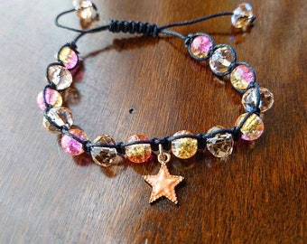 Celestial Star Bracelet For Her, Celestial Jewelry, Pink and Gold Bracelet, Hemp Jewelry, Macrame Jewelry Gift