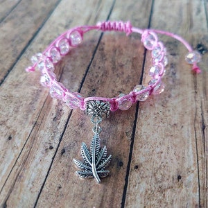 Rose Perlé Pot Feuille Macrame Bracelet Cadeau Pour Toute personne de 21 ans et plus, Stoner Doit Avoir Cadeau, Cadeau Anniversaire, Cadeau Anniversaire, Bracelet 420