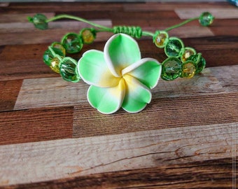 Lime Green and Yellow Hawaiian Plumeria Flower Bracelet Gift For Her, Summer Jewelry, Beach Bracelet, Beach Wedding Jewelry, Birthday Gift