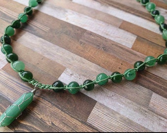 Green Adventurine Pendant Necklace, Adventurine Beaded Jewelry, Valentine's Day Gift