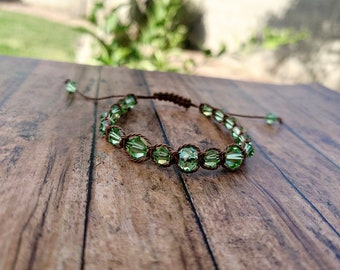 Light Green Adjustable Swarovski beaded Macrame Bracelet For Her or Him, Swarovski Jewelry Gift For Anniversary, Birthday, Mother's Day Gift