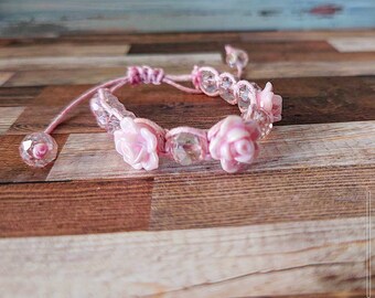 Children's Pink Flower Bracelet for Girls, Daughter and Mommy Bracelet, Niece and Aunt Bracelet, Little Girl's Bracelet, Flower Girl