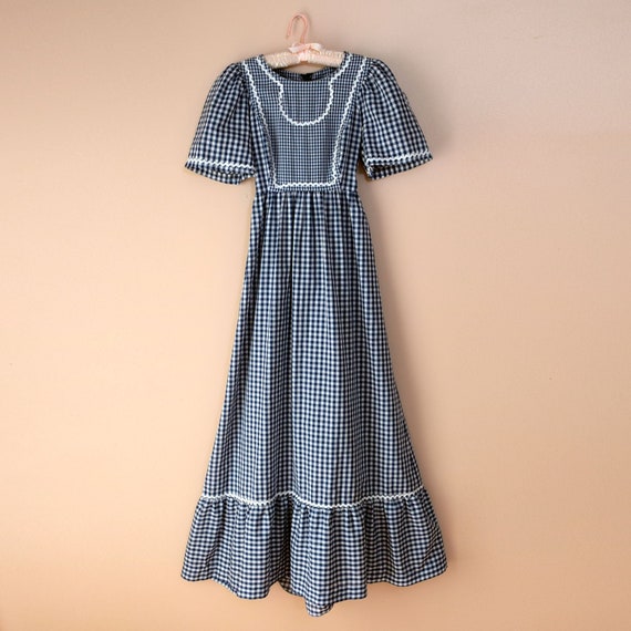 Vintage 1970s Dress Prairie Maxi Gingham Cottageco