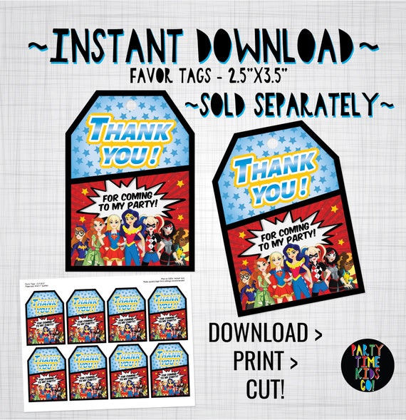 DC Superhero Girls Favor Tags Birthday Party Thank you Tags Etsy