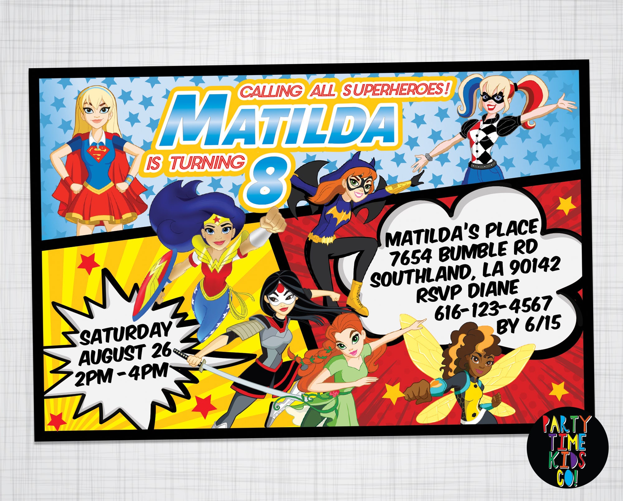 DC Superhero Girls Invitation Birthday Party Supergirl