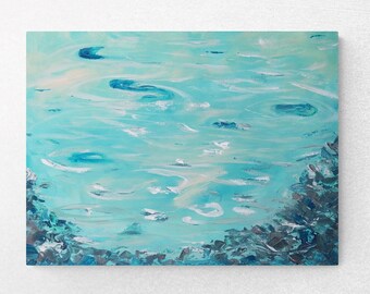 Abstract Original Acrylic Painting 18 x 24 in. -  Reflections Series - Coastal Wall Art, Ocean Art Decor | Coastal Decor | Beach Art