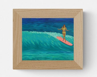 Surfer Girl Art Poster, Surf Inspired Artwork, Longboard Surf Wall Art, Surfboard Wall Decor, Beach Art, Coastal Decor, Giclee Surf Print