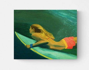 Surfer Girl Canvas Print, Surf Art, Beach Coastal Wall Decor
