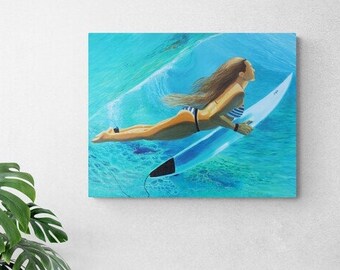 Duck Dive Surfer Girl - Original Painting 18 x 24 in