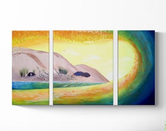 Sunset Wave Acrylic Painting with hand crushed glass embellishment | Beach Art | Coastal Decor | Beach House Artwork