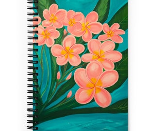 Plumeria Flowers Journal | Hawaiian Flower Spiral Notebook | Dotted Grid or Lined