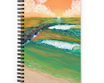 Beach Sunrise Journal | Coastline Spiral notebook | Dotted Grid Pages | Customize