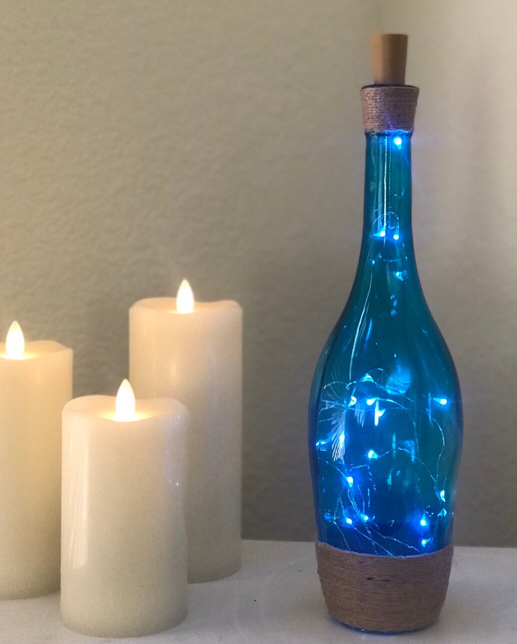 Elegant Teal Wine Bottle Light Blue Bottle Light Sea Breeze Etsy
