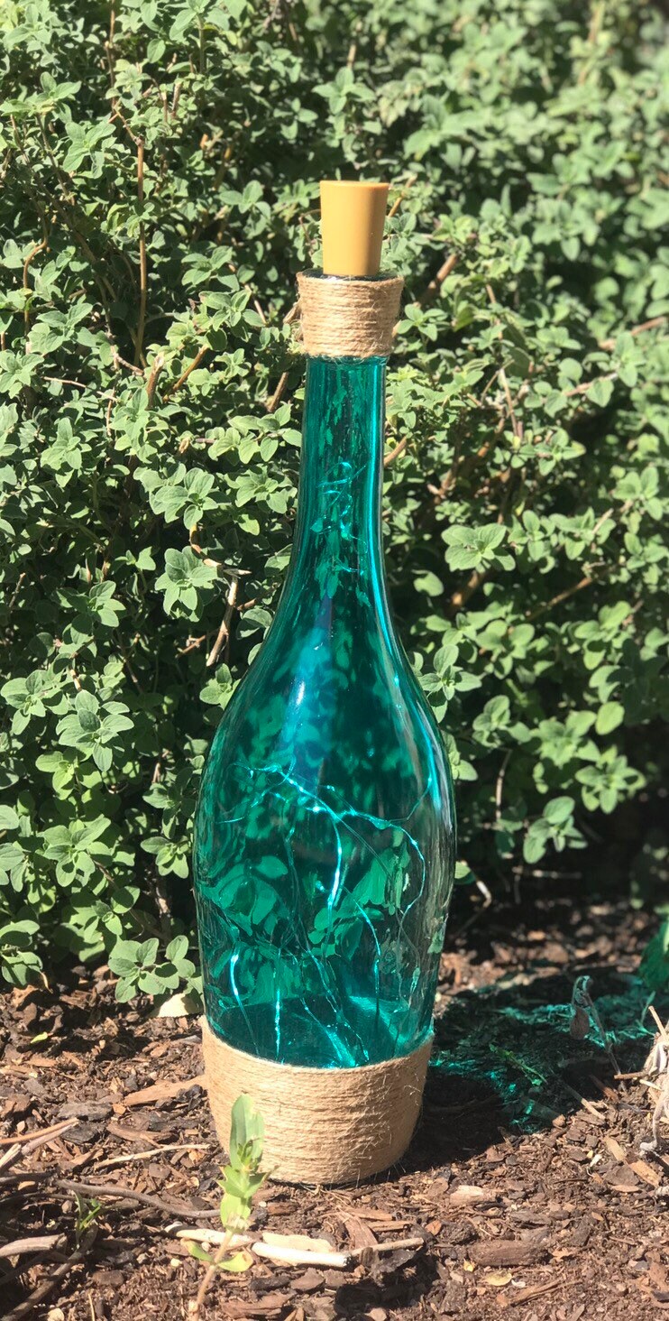Elegant Teal Wine Bottle Light Blue Bottle Light Sea Breeze Etsy