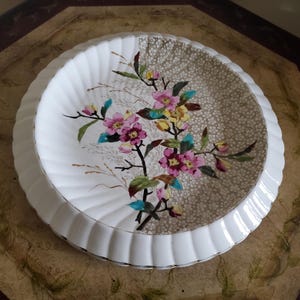 Vintage Hand Painted Serving Plate with Flowers and Gold Trim