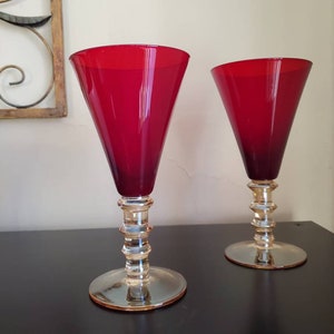 Vintage Red Cocktail Glasses, Wine Glass Set