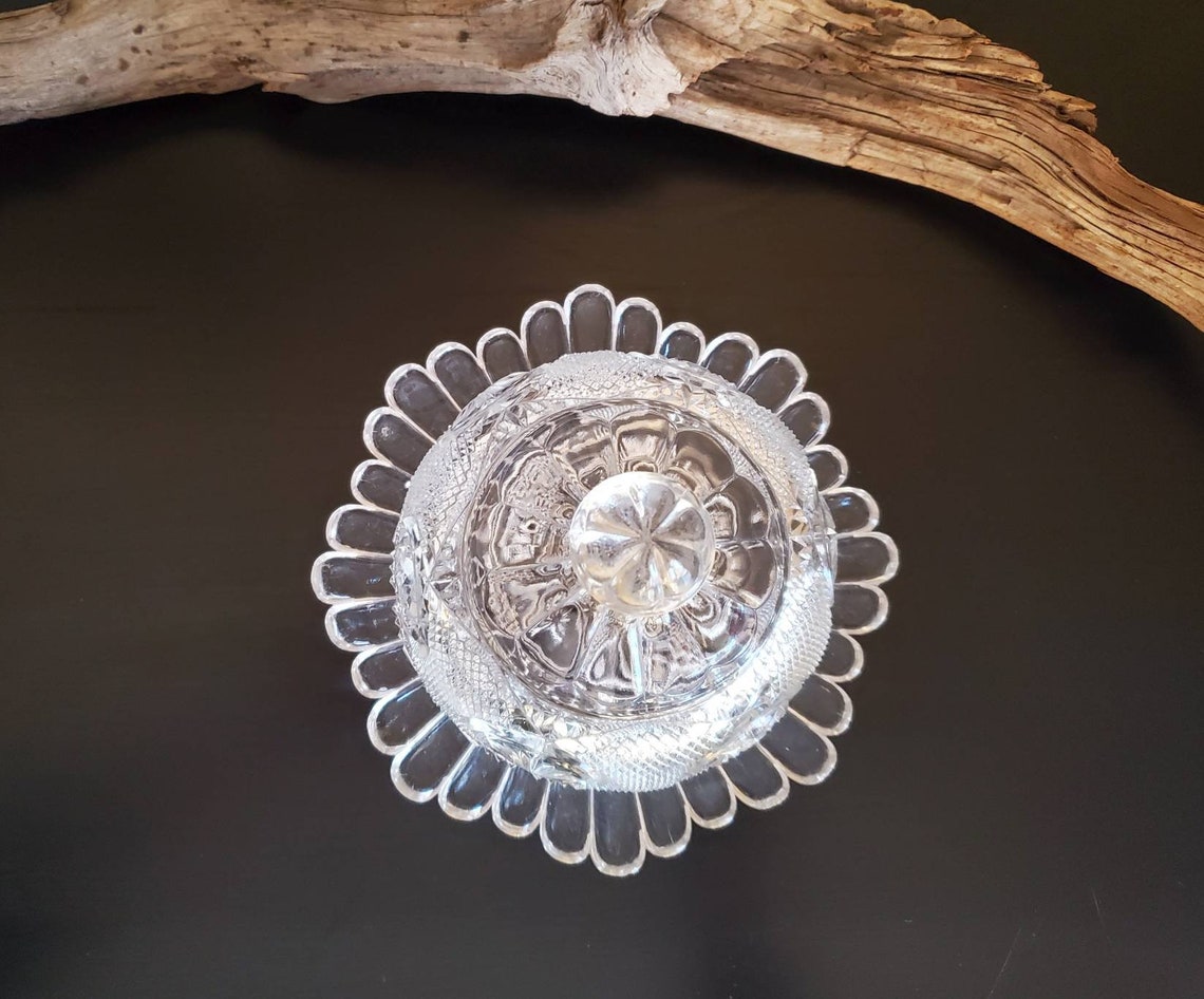 Antique Pressed Glass Butter Dish With Dome Lid Star Designs Etsy
