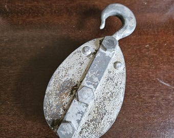 Vintage Metal Block and Tackle Double Pulley With Fixed Hook