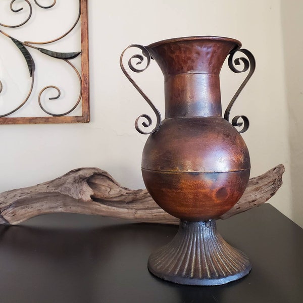 Vintage Metal Vessel with Pedestal, Copper? Vase, Decor, Does not hold water