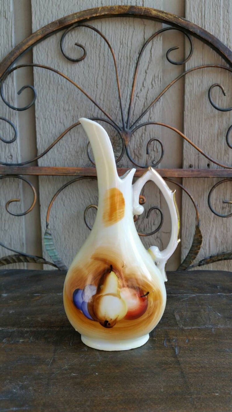 Vintage Enesco Bud Vase, Mini Pitcher, Amtel, Rare Shape, Hand Painted