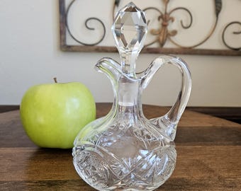 Vintage Crystal Cut Glass Oil or Vinegar Cruet With Stopper