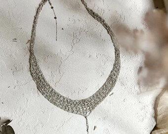 Hand crocheted sterling silver chocker necklace