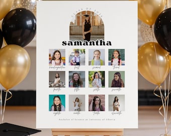 K-12 School Pictures Graduation Party Welcome Sign Canva Template, Personalized Class of 2026 Printable High School Graduate Photos Poster
