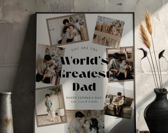 World's Greatest Dad Photo Collage Canva Template, Personalized Dad Birthday Gift from Kids, Editable First Time Dad Gift for Father's Day