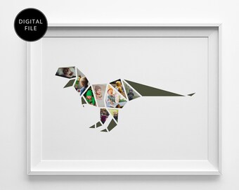 T-Rex Collage, Dinosaur Photo Collage, Dinosaur Decor, Dinosaur Nursery Decor, Dinosaur Wall Art, Kids Room Decor, Kid Gift, PRINTABLE FILE