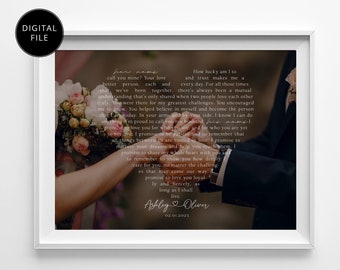 Printable Heart Shaped Vows or Lyrics with Photo, Unique Anniversary Gift, Personalized Anniversary Gift, First Wedding Anniversary Gift