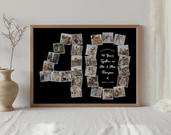 40th Anniversary Photo Collage Template for Canva, Personalized Fortieth Couple Gift, Number 40 Picture Collage Party Sign