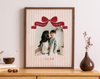 Pink Striped Best Mom Ever Arch Photo Canva Template with Red Coquette Bow, DIY Mothers Day Gift, Editable Birthday Gift For Mom from Kids