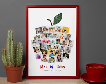 32 Students Apple Photo Collage Canva Template, Teacher Classroom Gift, End Of Year Teacher Gift, Teacher Appreciation, Gift For Teacher