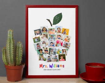 Modèle de toile pour collage photo pomme 24 élèves, cadeau pour la classe de l'enseignant, cadeau de fin d'année pour enseignant, appréciation de l'enseignant, cadeau pour l'enseignant