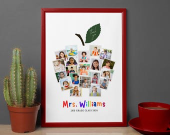 Modèle de toile pour collage photo pomme 20 élèves, cadeau pour la classe de l'enseignant, cadeau de fin d'année pour enseignant, appréciation de l'enseignant, cadeau pour l'enseignant