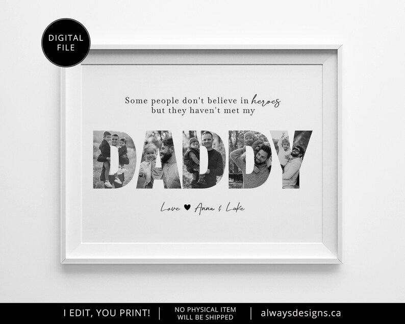 Printable DADDY Photo Collage, Gift For Dad, Father's Day Gifts, Custom Fathers Day Gift, Father Gift, Birthday Gift for Dad, Christmas Gift image 2