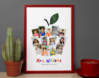 13 Students Apple Photo Collage Canva Template, Teacher Classroom Gift, End Of Year Teacher Gift, Teacher Appreciation, Gift For Teacher