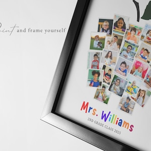 May include: A framed print featuring a collage of children's photos arranged in an apple shape. The print includes the text "Mrs. Williams 2nd Grade Class 2025" in colorful letters, and the words "Print and frame yourself".