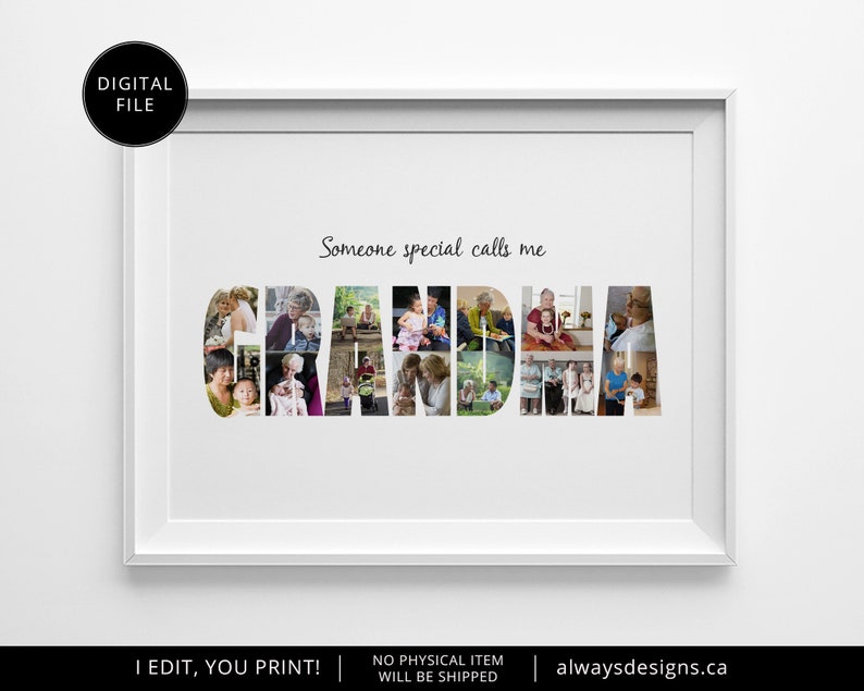 Custom Grandma Photo Collage, Personalized Photo Collage, Custom Collage, Gift For Grandma, Mothers Day Gift, Birthday Present, Digital File image 1
