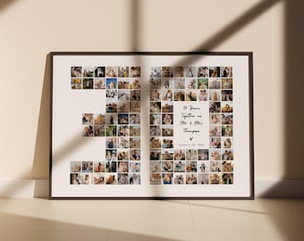 30th Anniversary Square Photo Collage Canva Template, Number 30 Picture Printable Poster, Personalized Milestone Anniversary Present