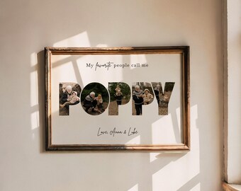 Custom Poppy Photo Collage Canva Template, Personalized Gift For Grandpa From Grandkids, DIY Fathers Day Gift From Grandchildren
