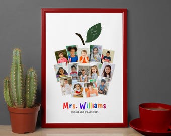 14 Students Apple Photo Collage Canva Template, Teacher Classroom Gift, End Of Year Teacher Gift, Teacher Appreciation, Gift For Teacher