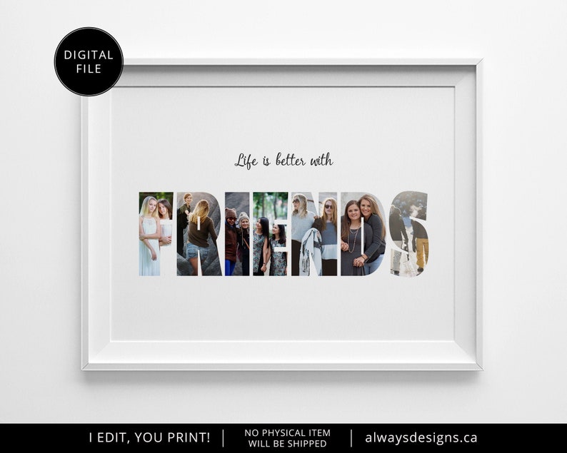 FRIENDS Photo Collage, Personalized Picture Collage, Gifts For Friends, Custom Gift, Friendship Gift, Birthday Present, PRINTABLE FILE image 1