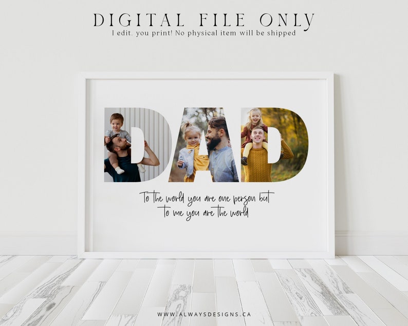 Printable Dad Photo Collage, First Fathers Day Gift, Custom Portraits for Dad, Personalized Gift for Dad image 1