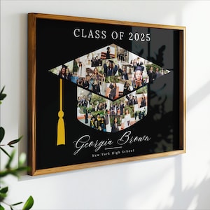 Graduation Cap Photo Collage Canva Template, Personalized Class of 2025 Welcome Sign, Grad Party Poster, Custom Printable Gift for Graduates